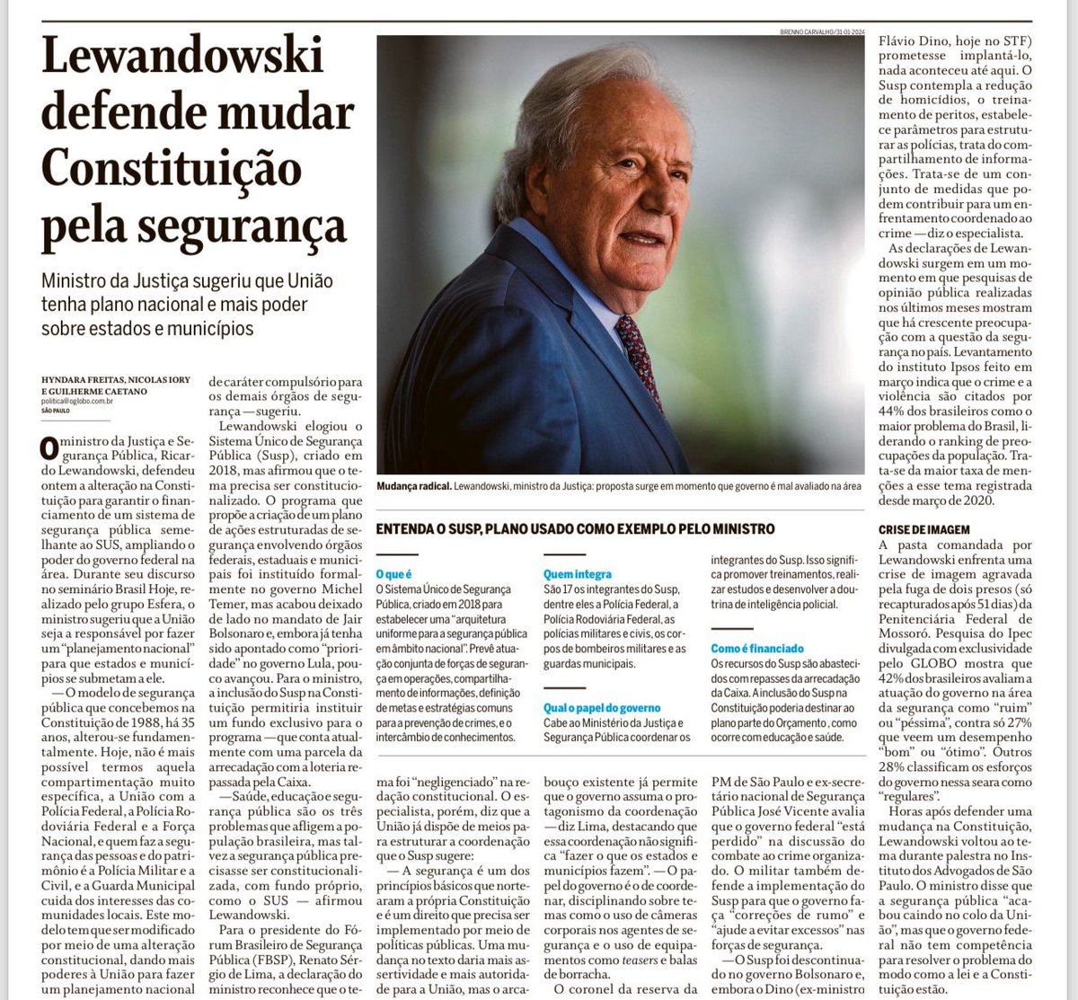 Assunto sério: o governo @LulaOficial defende a alteração da Constituição Federal para que a União tenha mais poder sobre os estados e municípios na área de segurança pública. Ingenuidade crer na boa intenção do MJSP, autor da proposta: imaginem a esquerda, sempre tolerante com