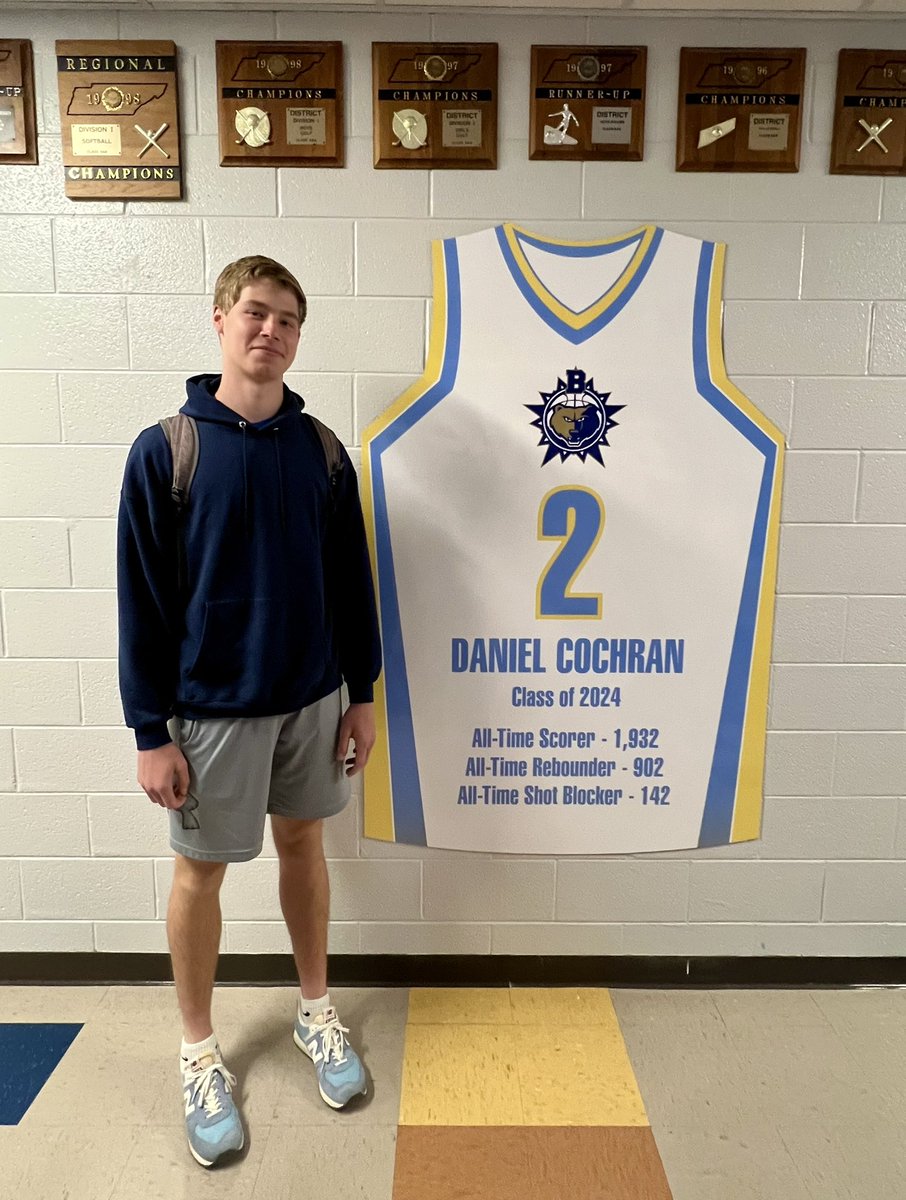Got Daniel Cochran’s jersey hung today recognizing the BHS records he now holds! Nice smile considering he just had wisdom teeth removed! #bruinslegend