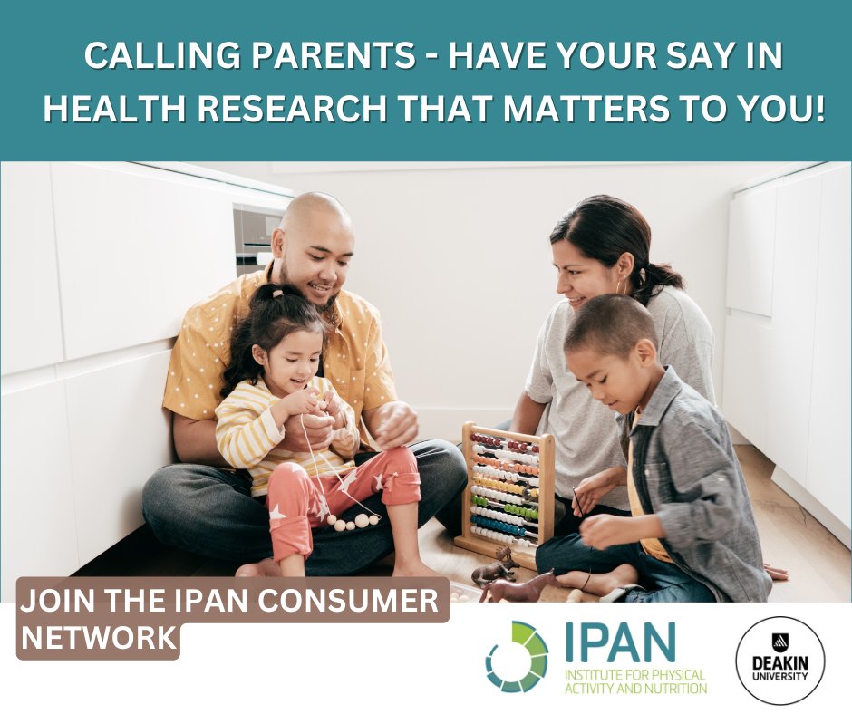 Parents: Are you passionate about health? Join the IPAN consumer network and tell us about your experiences in healthcare. Gain skills, attend events, and make a difference to the future of health research! Details: bit.ly/3sgKIOs @deakinresearch