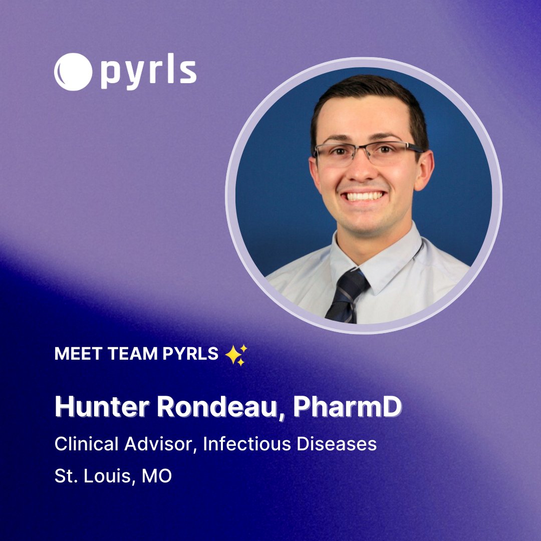 PyrlsApp's tweet photo. We're excited to feature Hunter Rondeau (@Floralquinolone) in this week's #TeamTuesday! ✨ 

Hunter is an Antimicrobial Stewardship Coordinator at SSM Health. He completed his PGY2 in infectious diseases at M Health Fairview University of Minnesota Medical Center (Minneapolis, MN), his PGY1 training at UF Health Shands Hospital (Gainesville, FL), and is a Doctor of Pharmacy graduate from the KU School of Pharmacy.

Learn more about Hunter, who we're grateful to work with on team Pyrls! 🔮