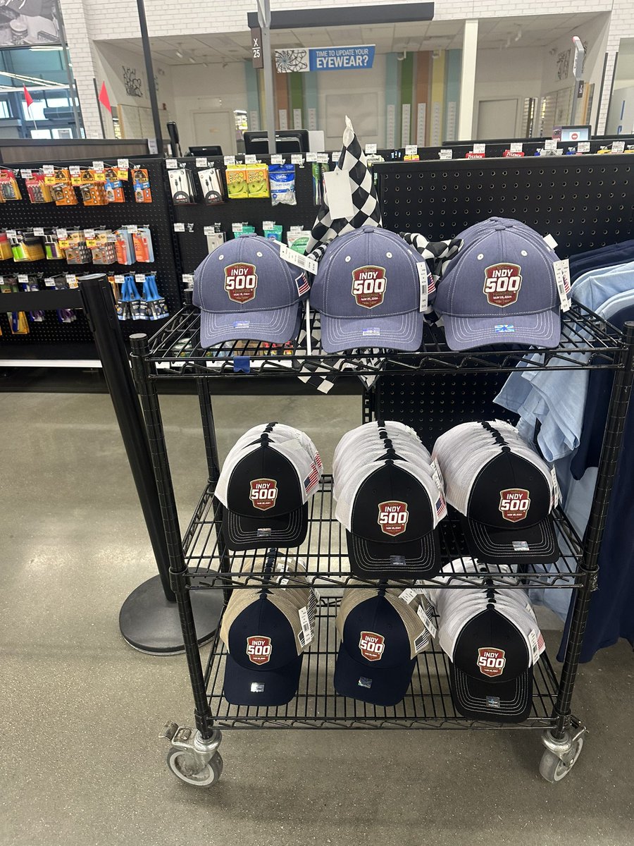 Well, @bsmevents asked me to stop for dog food on the way home. So, I stopped at our local @meijer store and had to thank the team for carrying @IMS #Indy500 presented by @GainbridgeLife hats and shirts! 33 days to go!