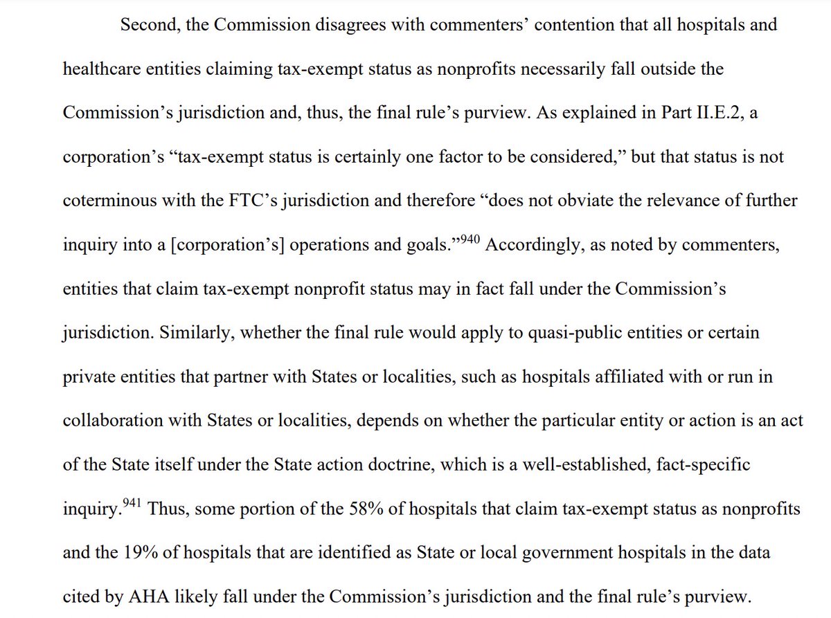 patelakshar's tweet photo. @NicholasHornst1 @SrihariNaiduMD @FTC @SCAI @ACCinTouch @HRSonline @MSSNYPAC @AmerMedicalAssn @SrihariNaiduMD in the ruling the FTC specifically addresses this point, arguing that their new rule should apply to non-profits as well https://t.co/Db47sRcI8X