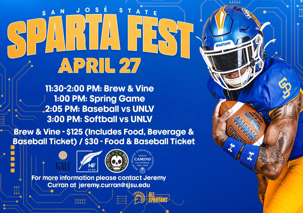 Join us for Sparta Fest! Brew and Vine starts at 11, with the Spring Game at 1pm! Tickets available now at the link in the bio! #ThisIsSparta | #AllSpartans