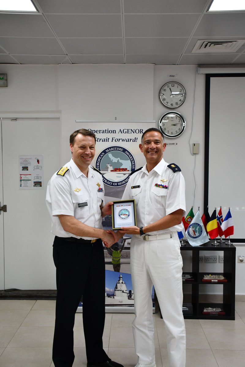 Force Commander Rear Admiral Colmant met Commodore Gimmingsrus, Chief of the Norwegian Fleet 🇳🇴, showing shared commitment to the freedom of navigation. Both the Force Commander and the Commodore emphasised the importance of EMASoH to a stable maritime situation in the Gulf.