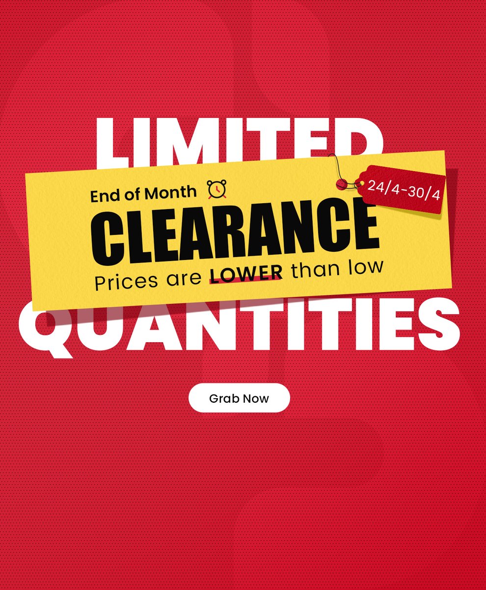 𝗔𝗽𝗿𝗶𝗹 𝗖𝗹𝗲𝗮𝗿𝗮𝗻𝗰𝗲 𝗦𝗮𝗹𝗲 🥳

⏰ TIME: 4.24-4.30
🛒 : bit.ly/3QjETc6

#Sale #Discounts #Deals #ShopNow #Bigdiscount #clearance #aprilsale