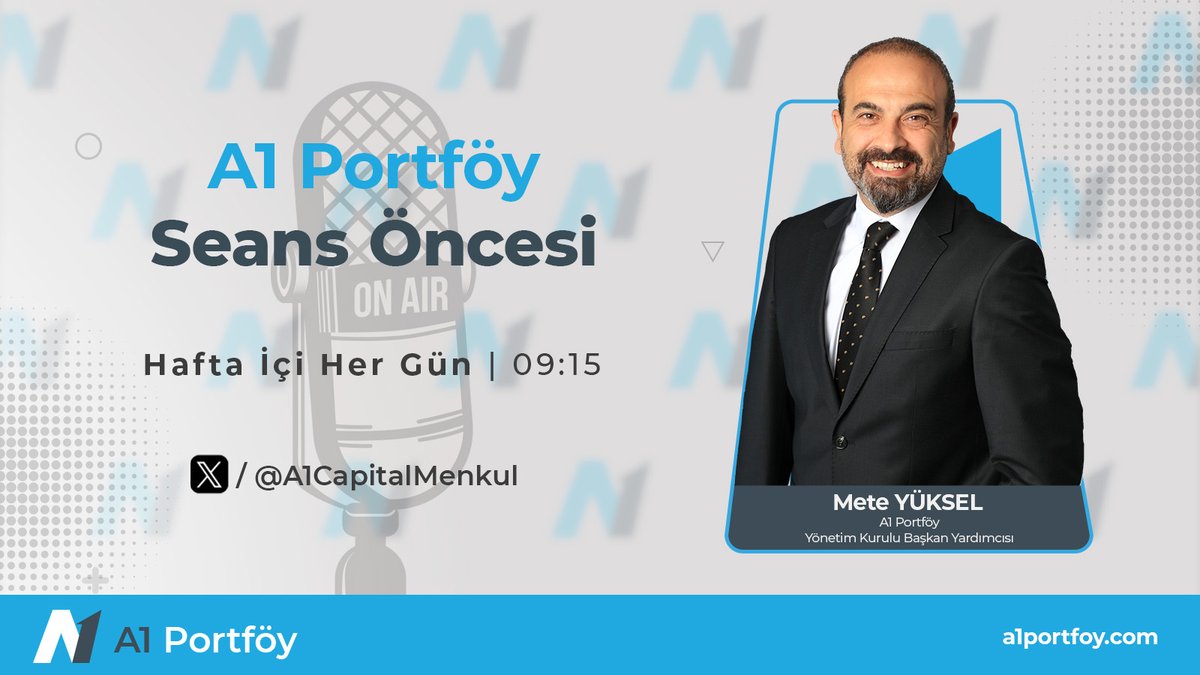 📈A1 Portföy Yönetim Kurulu Başkan Yardımcısı Mete Yüksel; 📊para ve sermaye piyasaları ile ilgili son gelişmeleri A1 Capital X Space yayınında değerlendiriyor.📉

🗓24 Nisan
🕘09:15

🎧Yayını Dinlemek İçin Tıklayın:
x.com/i/spaces/1MYGN…