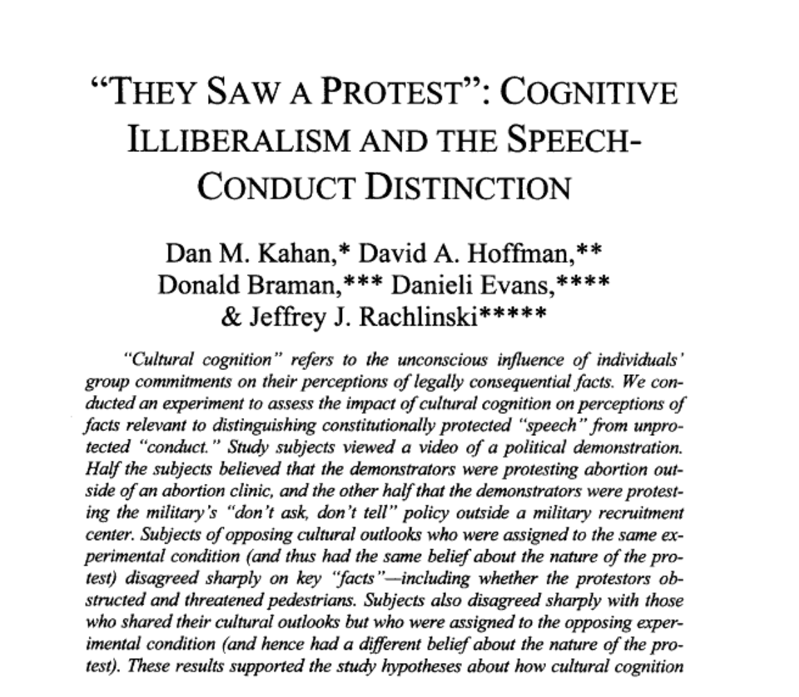 'They Saw a Protest': Cognitive Illiberalism and the Speechconduct Distinction jstor.org/stable/41511108 via @donaldbraman et al