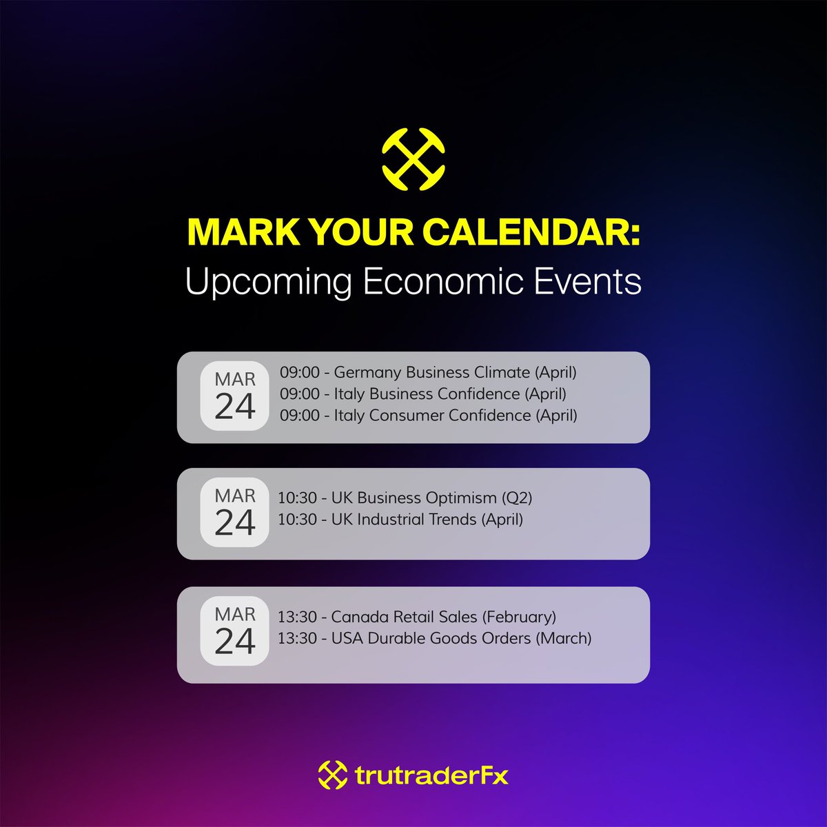 🗓️ Get ready for some market excitement today! Important economic data is on the horizon for Eurozone 🇩🇪 🇮🇹 countries, 🇨🇦 Canada, and the 🇺🇸 USA. Buckle up for possible high volatility in the market. #trutraderfx #forex
