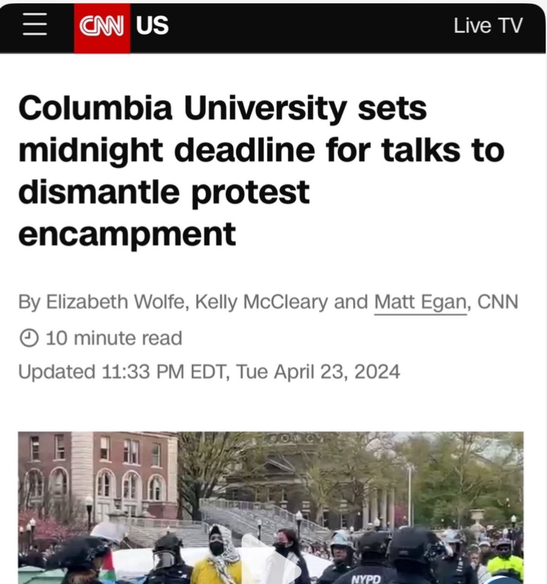 BREAKING: Columbia again is threatening its own students with a new wave of police repression for peacefully protesting Israel's gruesome infliction of violence on Gaza. Outrageous betrayal of academic freedom by administrators. Columbia: stop the threats. Negotiate in good…