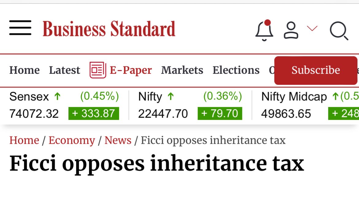 Sam Pitroda is not off the cuff remarks In 2012, when Congress stared at loosing Power. It was then Finance Minister P Chidambaram who wanted to debate inheritance tax FICCI & others strongly opposed it We just have short memories @iMac_too