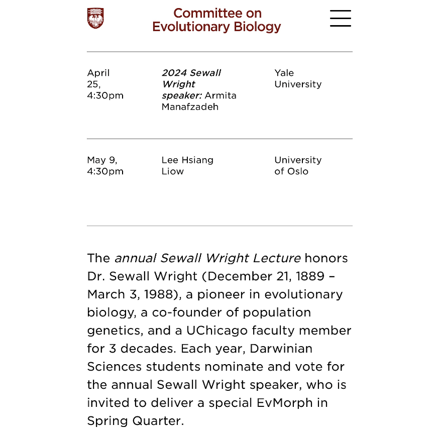 I’m shocked/honored to have been selected to deliver the 2024 Sewall Wright Lecture by the graduate students at @UChicago CEB (and still not 100% convinced they didn’t make a mistake in tabulating their votes 😅). En route to Hyde Park and looking forward to it!!