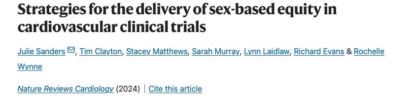Delighted our paper on strategies to deliver sex-based equity in CV clinical trials is now published in @NatRevCardiol nature.com/articles/s4156… @mdstbarts @SCTSUK @SCTSWiCTS @ACNAPPresident @BcsPresident @thecsanz @escardio @QMULWHRI @EnochAkowuah1 @CalvinMoorley @dr_woldman