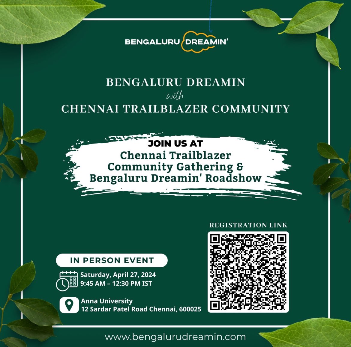 The Bengaluru Dreamin' team is back on its amazing journey of Bengaluru Dreamin' RoadShow

As a part of our RoadShow this Saturday our team will be travelling to Chennai.

𝗥𝗦𝗩𝗣 - lnkd.in/d7-QUBQs

More details👇🏻
linkedin.com/posts/bengalur…

#BengaluruDreamin24 #Salesforce