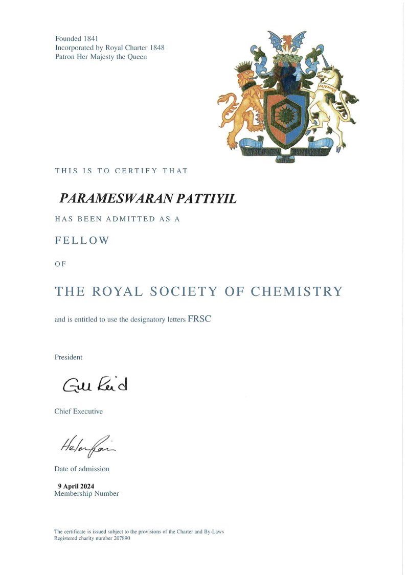 Department of Chemistry NIT Calicut (@chynitcofficial) on Twitter photo Professor Parameswaran Pattiyil, congratulations on becoming a Fellow of the Royal Society of Chemistry (FRSC). A proud moment for the Department of Chemistry, NIT Calicut.<a href="/nitcofficial/">NIT Calicut Official</a> <a href="/Parames15539887/">Parameswaran P</a> <a href="/TCGNITC/">TCG NITC</a> Professor Parameswaran Pattiyil, congratulations on becoming a Fellow of the Royal Society of Chemistry (FRSC). A proud moment for the Department of Chemistry, NIT Calicut.<a href="/nitcofficial/">NIT Calicut Official</a> <a href="/Parames15539887/">Parameswaran P</a> <a href="/TCGNITC/">TCG NITC</a>