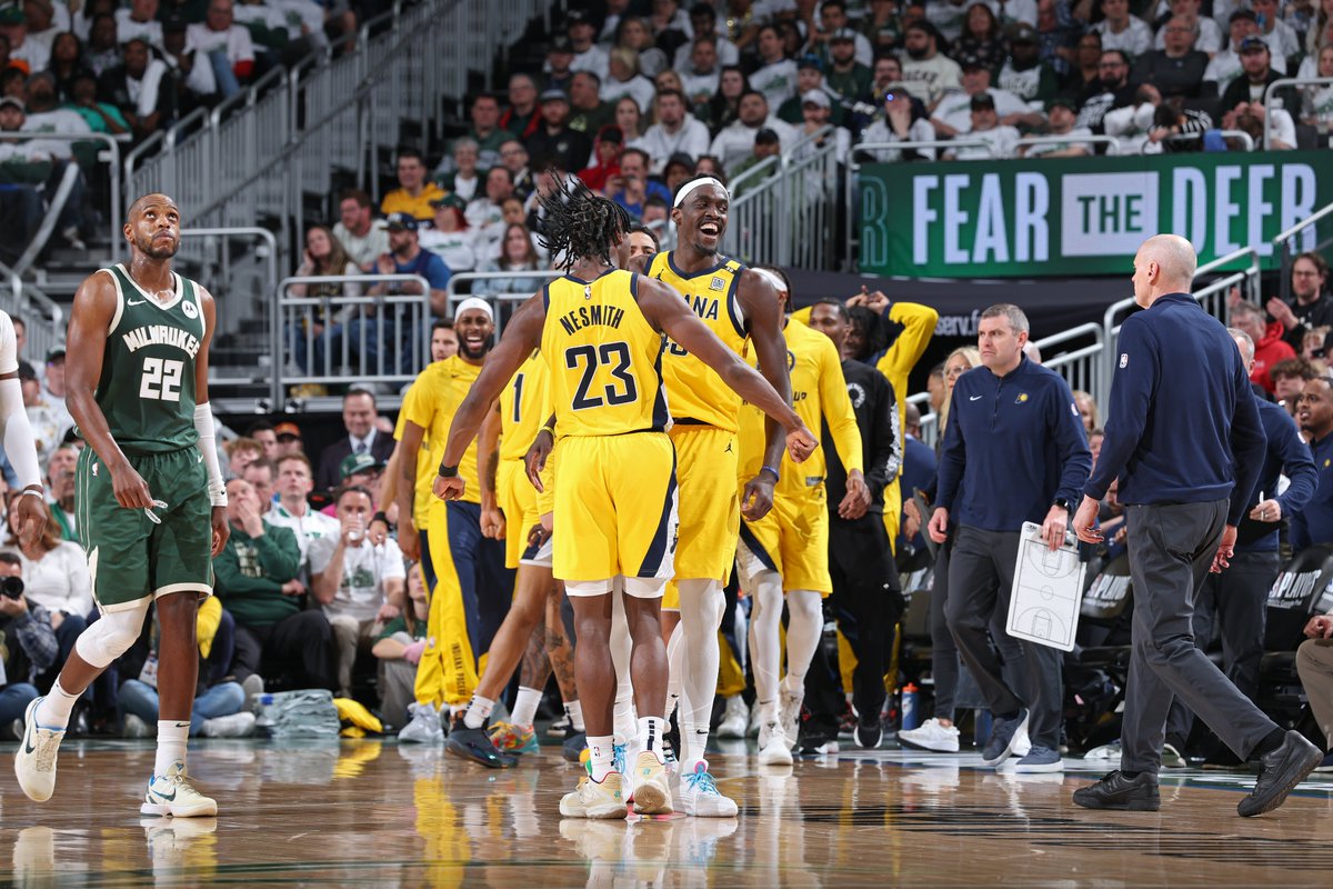 The @Pacers tie the series 1-1 in Game 2! 😤💛 Pascal Siakam dominated the paint with 37 POINTS to help the Indiana Pacers get the W in Milwaukee! 💪 #NBAPlayoffs #BoomBaby