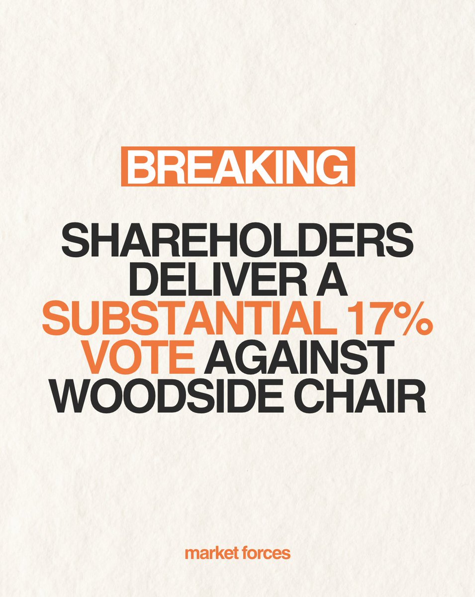 Sick of Woodside's #greenwashing, shareholders have delivered a substantial 17% vote against the re-election of the company's Chair. This is one of the biggest votes against an ASX50 director in the past decade. #auspol How embarrassing, @WoodsideEnergy.