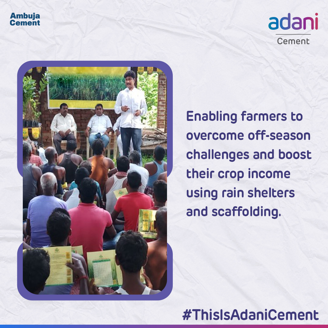 #TransformingLives Ambuja Cements is helping farmers bridge the off-season gap by providing them with rain shelters and scaffolding, enabling them to significantly boost their crop income #ThisIsAdaniCement #BuildingNationsWithGoodness #GrowthWithGoodness #GoodnessKiNeev #ESG