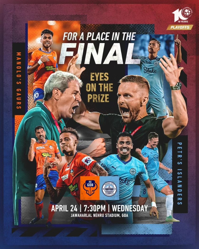 IndSuperLeague's tweet photo. 🔝 Teams
🧠 Master Tacticians
1️⃣ Ultimate Challenge

Watch #FCGMCFC in Semi-Final 2, 1st Leg LIVE only on @JioCinema, @Sports18, @Vh1India, #SuryaMovies &amp; #DDBangla! 📺

#ISLPlayoffs #ISL #ISL10 #LetsFootball #FCGoa #MumbaiCityFC https://t.co/nl7QGQg60X