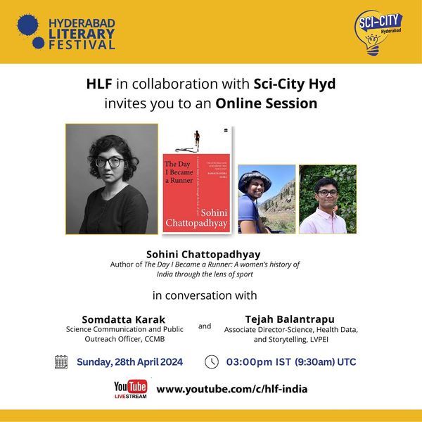 This Sunday 3pm, @tejahb & I will talk to @sohinichat on all things around women running in India - for pleasure of hobbyist runners (me+Sohini herself) to those pursuing the sport for aspirations, stability & politics! In collab with @HydLitFest. Join: youtube.com/c/hlf-india