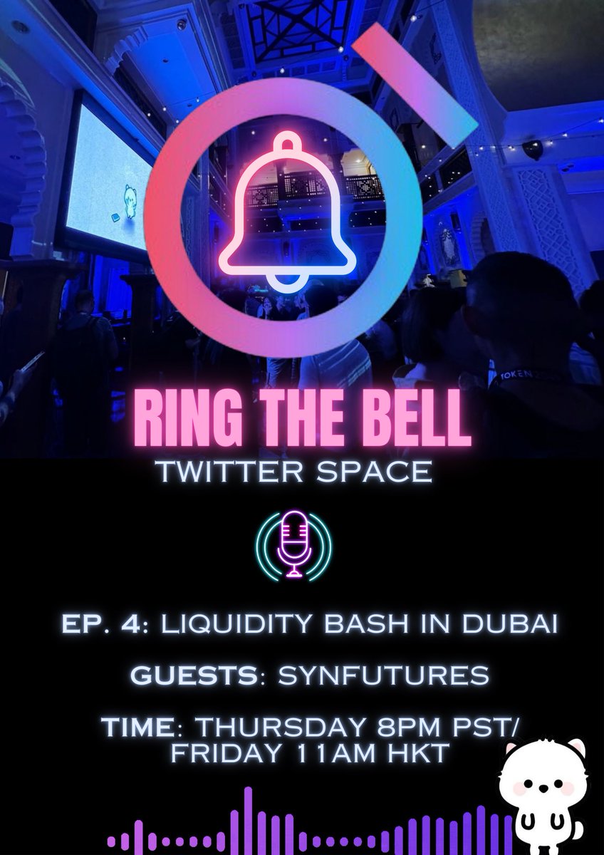 🔔LIQUIDITY BASH WAS A BLAST🔔

<a href="/ProtocolRing/">Ring Protocol 💍</a> teamed up with <a href="/SynFuturesDefi/">SynFutures</a>, <a href="/PanteraCapital/">Pantera Capital</a>, &amp; @okxweb3 to throw an awesome party in Dubai

We’ll chat with <a href="/SynFuturesDefi/">SynFutures</a> to talk about this. Listen to also know what they’re building

⏰ THURS, 8PM PST/FRI, 11AM HKT

Info below