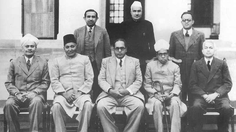Constitution Drafting Committee:

29th August 1947 Seated:
N Madhavrao,
Mohammed Sadullah,
BR Ambedkar,
Alladi Krishnaswamy,
BN Rao standing -
N Gopalaswamy,
BL Mitter,
DP Khaitan

They wrote the first draft in the Drafting Committee of the Constitution of India..!