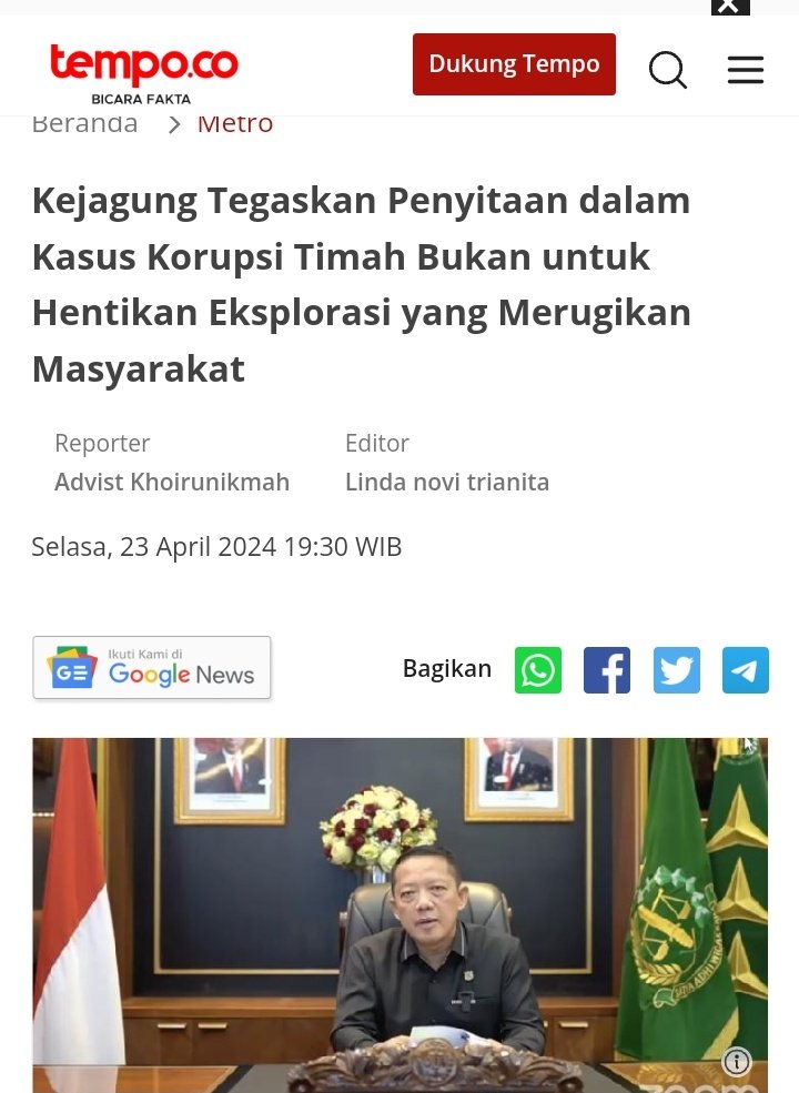 Kabar Baik untuk Warga Bangka  dan Rakyat Indonesia 

Penyitaan Smelter Timah bukan untuk menghentikan eksplorasi timah oleh masyarakat yang mengakibatkan kehilangan pekerjaan, Tapi Demi tata kelola pertimahan ke depan menjadi lebih baik ( @KejaksaanRI )