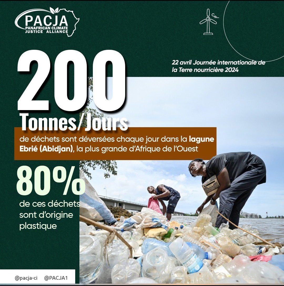 En cette Journée Mondiale de la Terre, ouvrons les yeux sur un chiffre ahurissant : 200 tonnes de déchets sont larguées quotidiennement dans la lagune Ebrié, la plus grande d’Afrique de l’Ouest (IRD) 🌍💚 @AfDB_Group @Summer_School1 #JournéeMondialeDeLaTerre #AgirPourLaPlanète