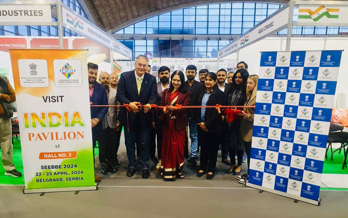 FieoHq's tweet photo. Indian Pavilion organised by FIEO at 48th Edition of #SEEBEE (South East Europe Belgrade Building Expo) Belgrade, Serbia was inaugurated by Ms Shubhdarshini Tripathi, Indian Ambassador to Belgrade, Serbia.
@IndiaInSerbia @MFASerbia @MEAIndia @DoC_GoI @startupindia @Brands_India https://t.co/2U66C2EalC