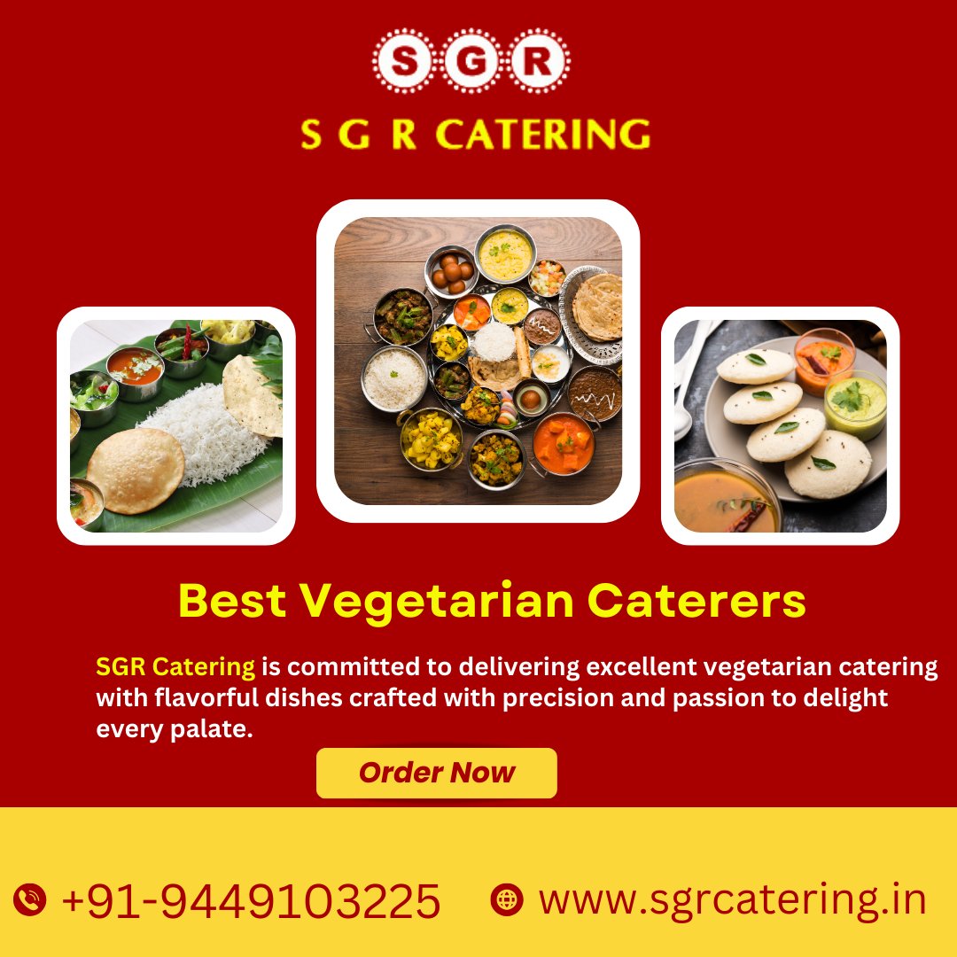 SGR Catering is among the top vegetarian caterers in Bangalore, known for their delicious food and exceptional service.  
#sgrcatering #malleswaram #karnataka #bangalore #vegetariandelights #cateringexcellence #plantbasedfeasts #greengourmet #veggiecuisine #eventcatering
