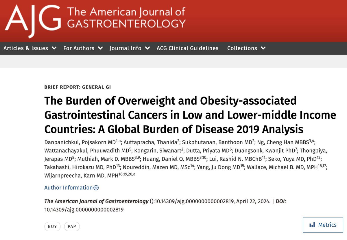 📢Check out our article in @AmJGastro ⬆️ Mortality of obesity-associated GI cancer in low and lower middle income countries #gitwitter @KarnJUVE @JuDongYang1 @NoureddinMD @RashidLui @DrHuangDQ @ChengHanNg