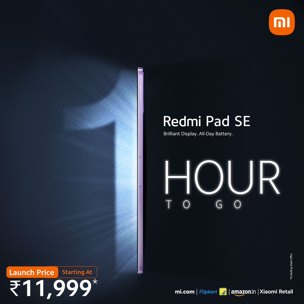 Just 1 hour to go for the first sale of #RedmiPadSE. Get ready to experience the ultimate entertainment journey! 🛒 bit.ly/_RedmiPadSE_