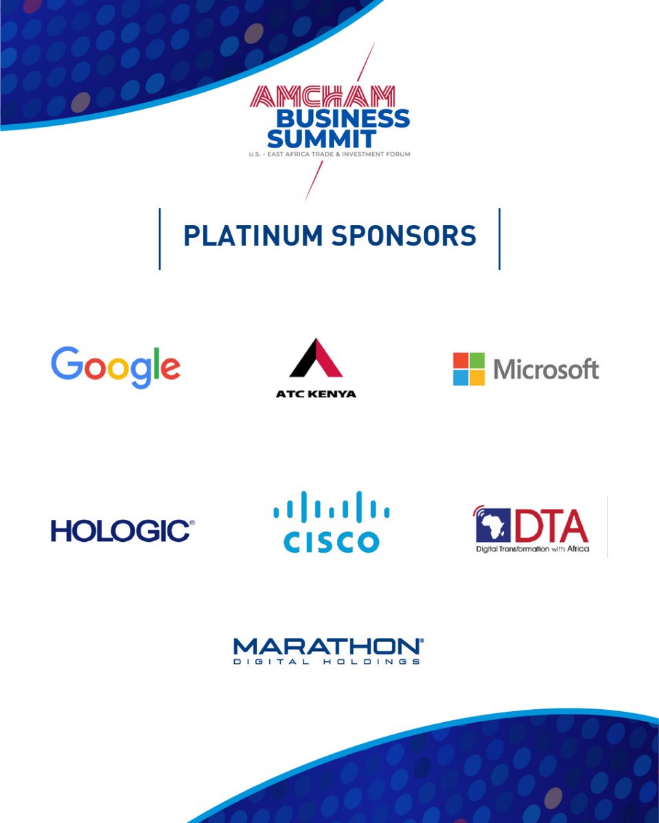 AmChamKE's tweet photo. We wish to express our deepest appreciation to our Platinum Sponsors for #AMCHAMSummit24. Their support is instrumental in making this highly anticipated event a success.

#FutureofTrade #AMCHAMSummit https://t.co/NYSqNvTgOs