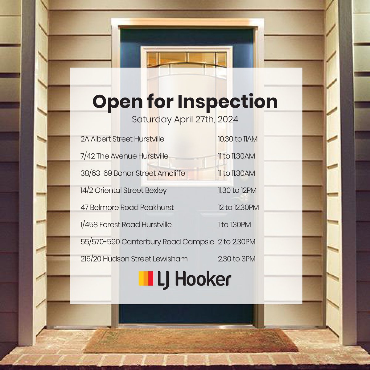 Open Homes | For Sale | Saturday April 27
Check out our website for further information
LJ Hooker Hurstville

#LJHooker #LJHookerHurstville #LJH #YKWYK #YouKnowWhenyouKnow #Hurstville #LouieJovcevski #YuenChingMok #GengisKokden #LingfengZhou #TravisJovcevski #forsale #openhomes