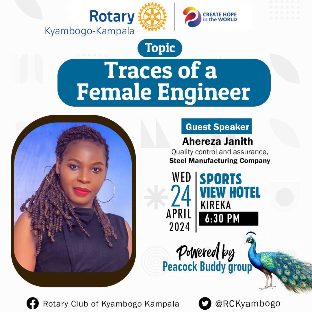RctKyambogo's tweet photo. We shall join mother club @RCKyambogo today as one of the Buffaloes, Engineer Ahereza @janith_ahereza takes us through the traces of a female engineer. Let's all be there to listen to this insightful talk. 
#createhopeintheworld 
#buffalonation https://t.co/ublRnFa4yN