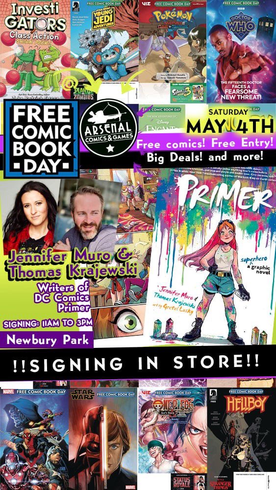 🚨 FREE COMIC BOOK DAY 2024 SPECIAL GUESTS 🚨 Writers @jennifermuro and @tomkrajewski are coming to Arsenal Newbury for the big day to sign the DC Comics mega smash hit all-ages graphic novel PRIMER Primer: A Superhero Graphic Novel is a sales juggernaut. Its target audience