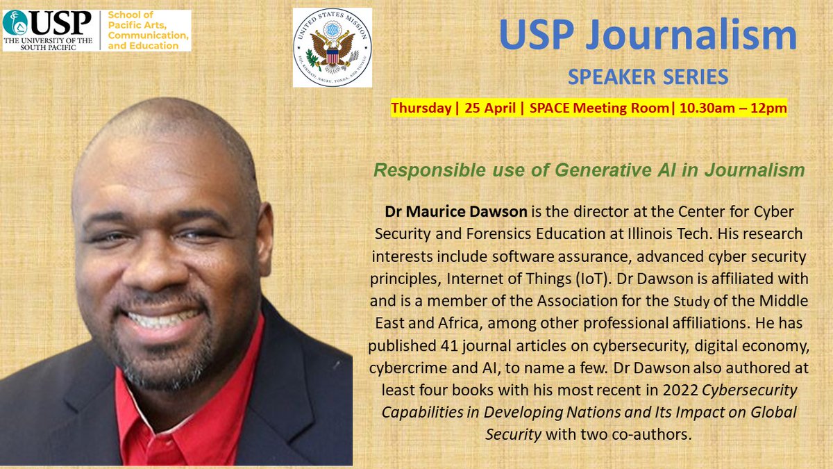 USP Journalism Speaker Series Dr Maurice Dawson: Responsible use of Generative Al in Journalism