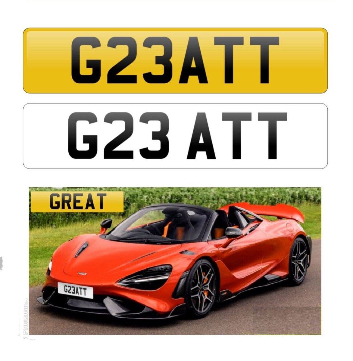 GREAT Number Plate!

Reg No:  G23 ATT  

Looks like GREAT

G23ATT

#Great #supercar #fastcar #luxury #astonmartin #lambo #ferrari #asianreg #numberplate #reg #plate #privateplate #registration #plateforsale #plates #southall #birmingham #midlands #uk #london #offer #GB #bham