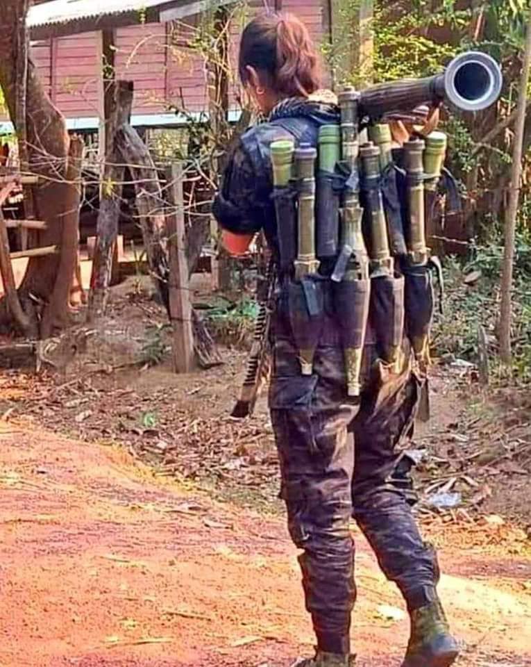 Freedom is not free.

Many women freedom fighters are bravely leading the charge against junta regime forces at the current battleground in Kawkareik region of Karen state.
