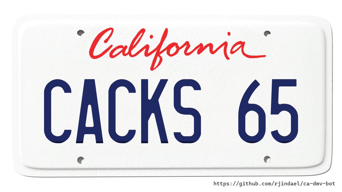 Customer: MY MOTHERS NAME IS CATHY AND HER DAD GREW UP CALLING HER CACKIN. I ORDERED CAKCINS FOR HER OTHER CAR A FEW YEARS AGO. THIS IS FOR HER 1965 MUSTANG. DMV: CACK=COCK SAID WITH A BOSTON ACCENT, ALSO MEANS SHIT Verdict: DENIED