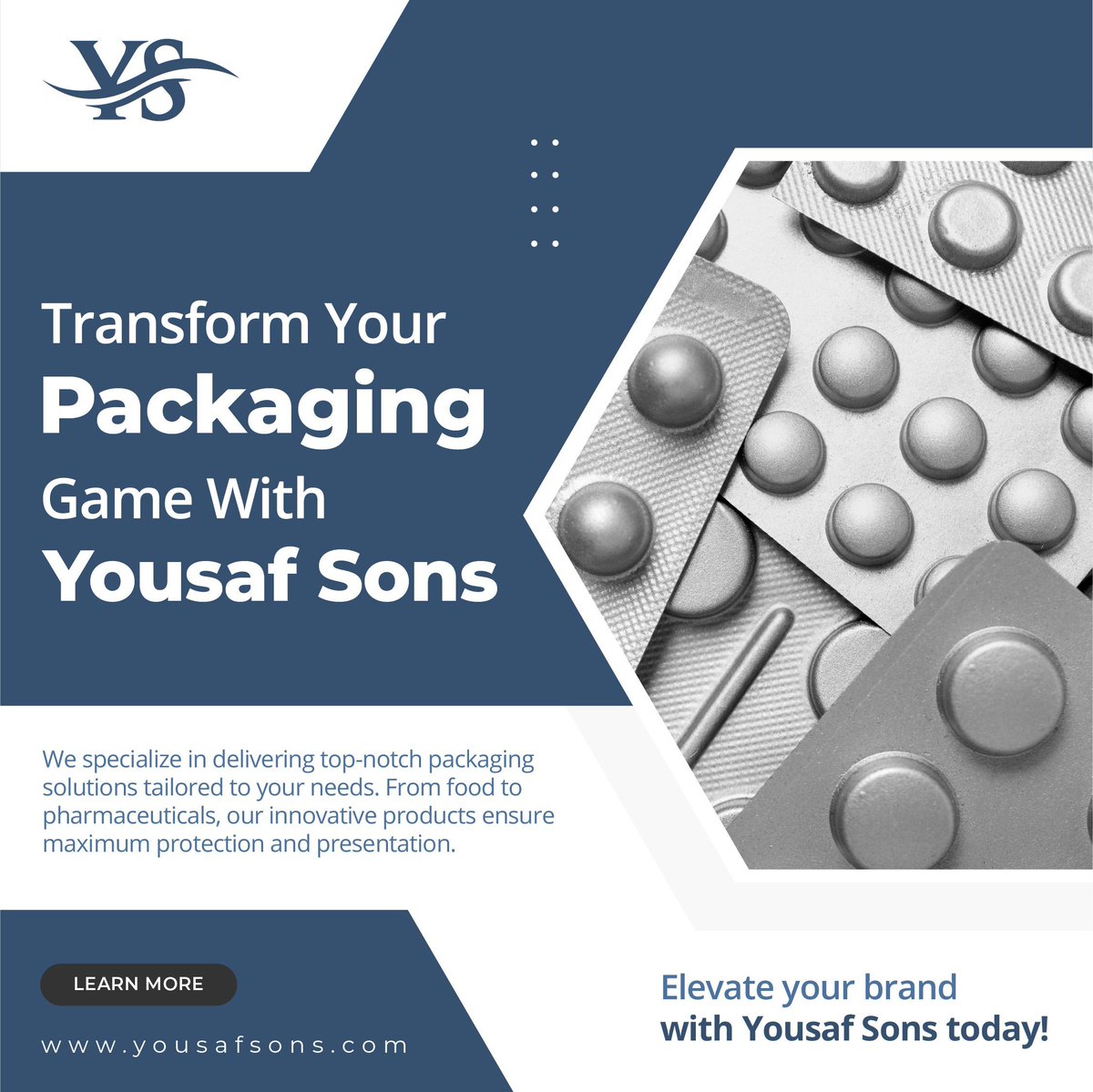Transform your packaging game with Yousaf Sons! 🌟 We specialize in delivering top-notch packaging solutions tailored to your needs. #YousafSons #PackagingSolutions #Innovation #Quality #ElevateYourBrand #FoodPackaging #PharmaceuticalPackaging