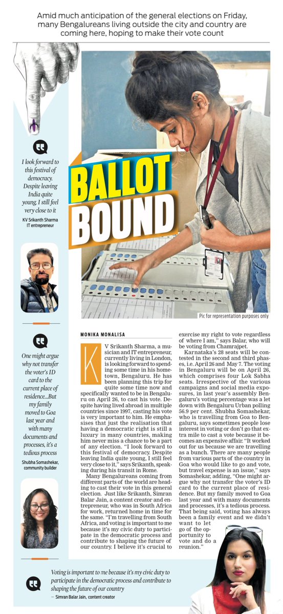 Amid much anticipation of the general elections on Friday, many Bengalureans living outside the city and country are coming here, hoping to make their vote count ✍🏼 @monikkamon @santwana99 @Cloudnirad @tniefeatures #Election2024 #voting