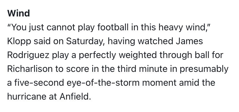 The last time Everton beat Liverpool, the wind was Jurgen Flops excuse for getting beat.

The wind 😂😂😂