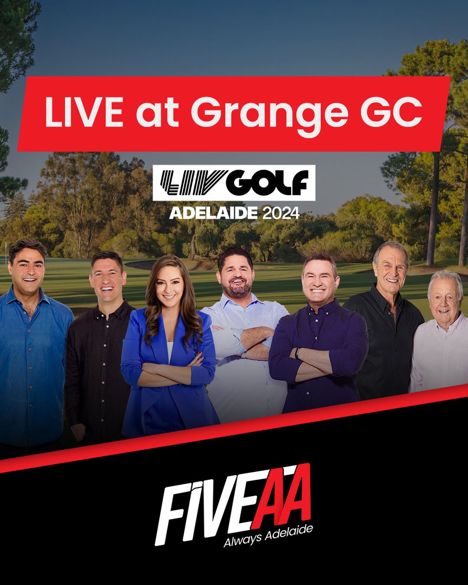 FIVEAA is LIVE from LIV Adelaide with a bunch of our shows broadcasting from Grange Golf Club: @FIVEAABreakfast – Friday, 6-9am Afternoons with @staceylee_ – Friday, 1:30-4pm @RoweyandTimmyG – Friday, 4-7pm Saturday Sports Show with KG & @Cornesy12 – Saturday, 9am-12pm 🏌️ ⛳
