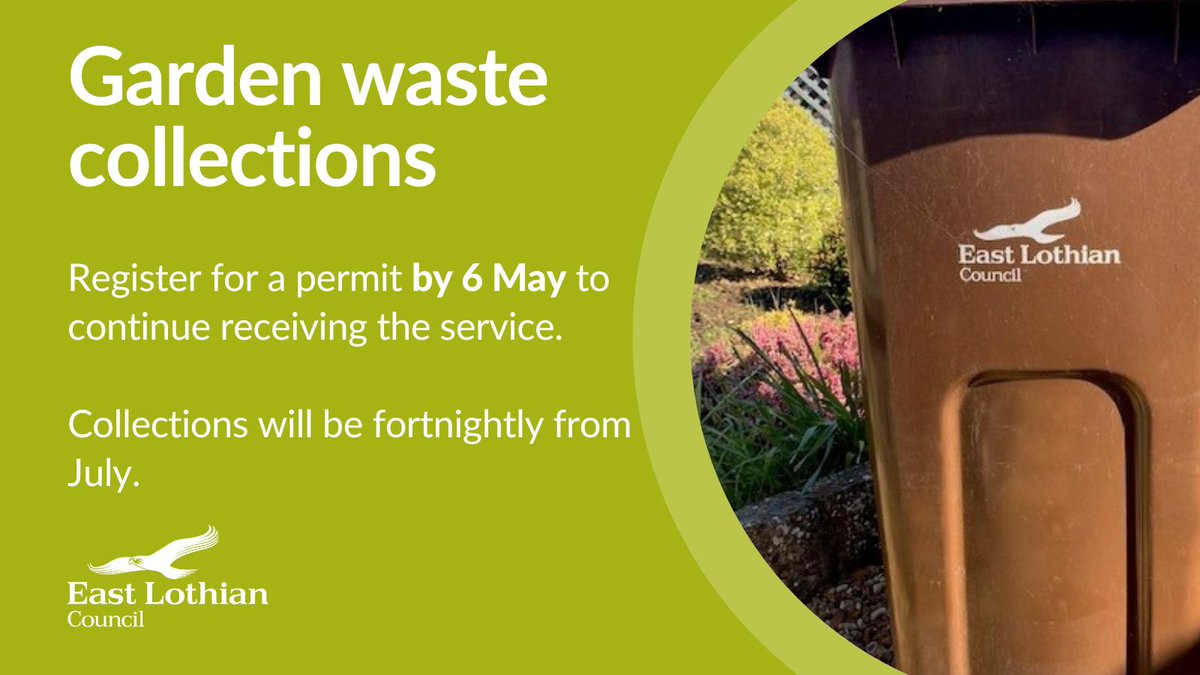 Garden waste (brown bin) collections will be fortnightly from July. Households will need a permit to continue using the garden waste service; permits cost £35 annually. Registration remains open until 6 May 2024. Find out more and register: orlo.uk/bJ0oP