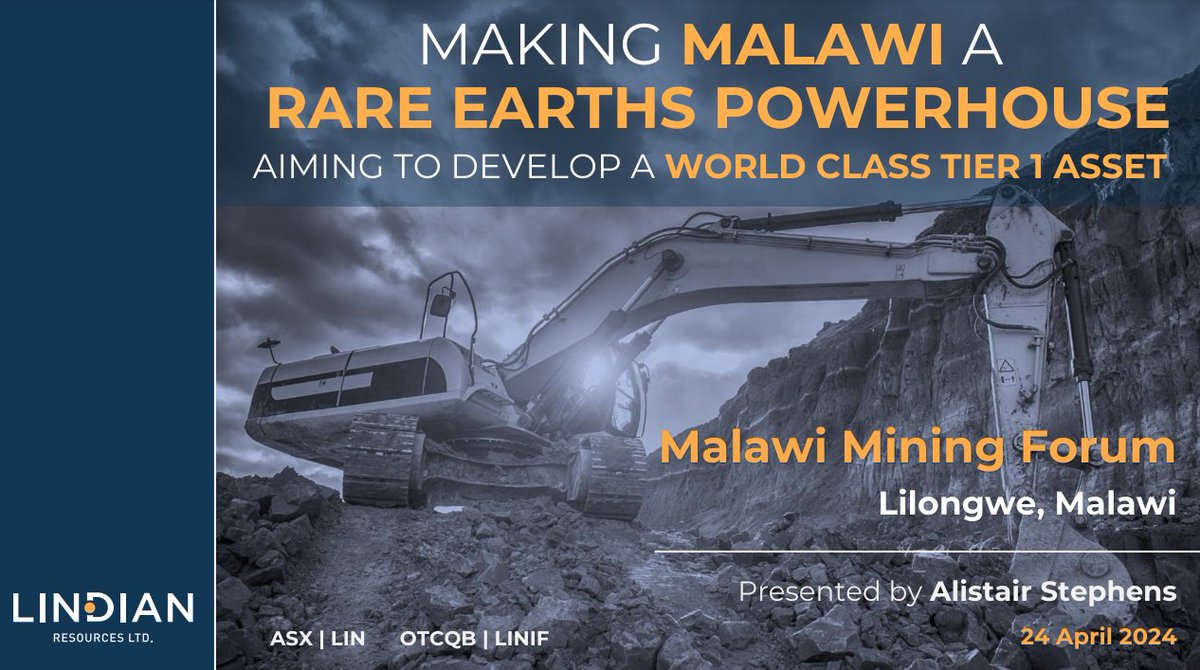 Presentation to the Malawi Mining Forum by @ASXLindian CEO Alistair Stephens @kangankunde $LIN $LIN.ax $LINIF #Malawi #RareEarths #Mining lindianresources.com.au/s/Presentation…