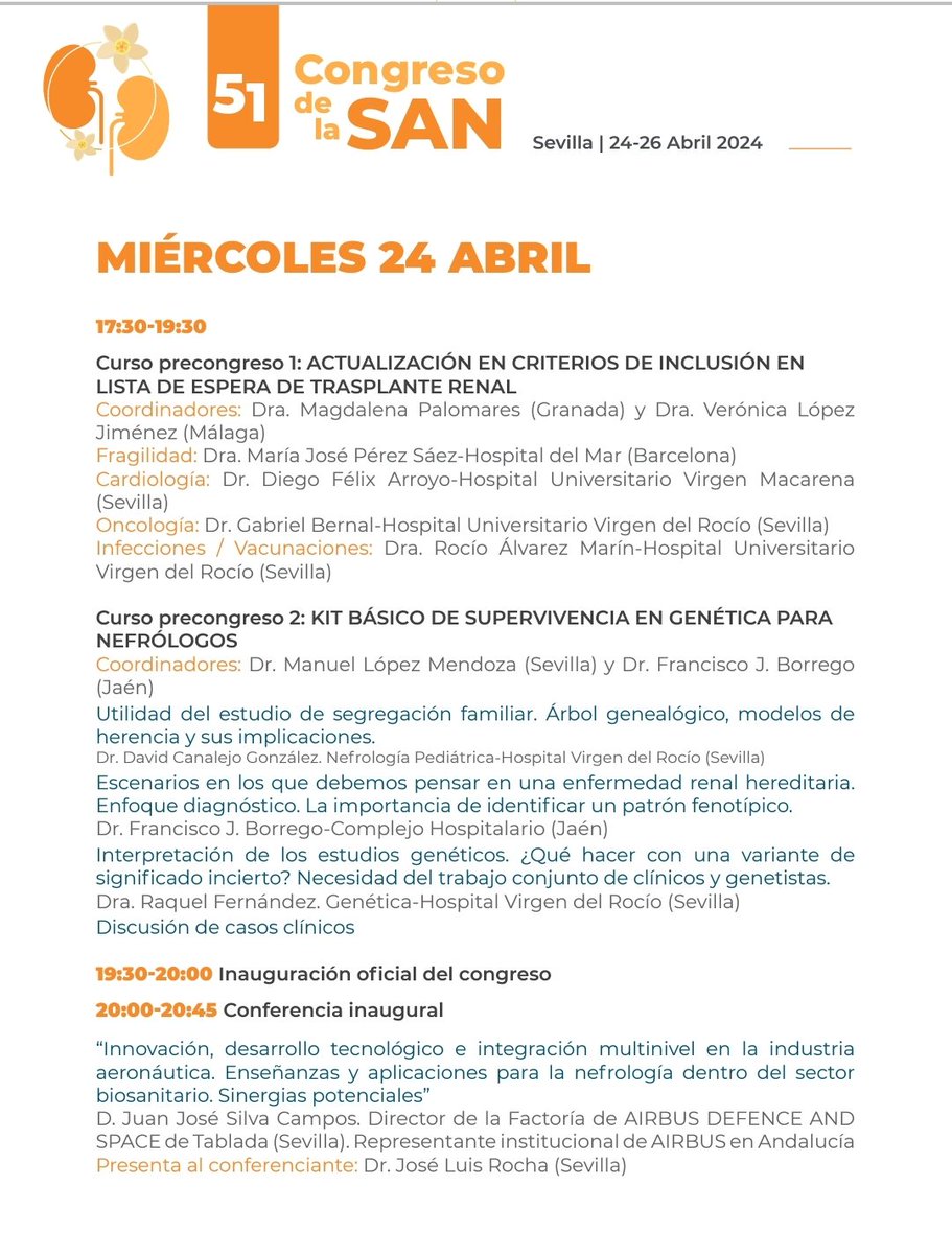 📣 Esta tarde empieza nuestro 51 Congreso Andaluz de #Nefrología en #Sevilla con los cursos precongreso!! 💪 Ganas de reencuentro y aprender. Os esperamos!! #nefrosan24