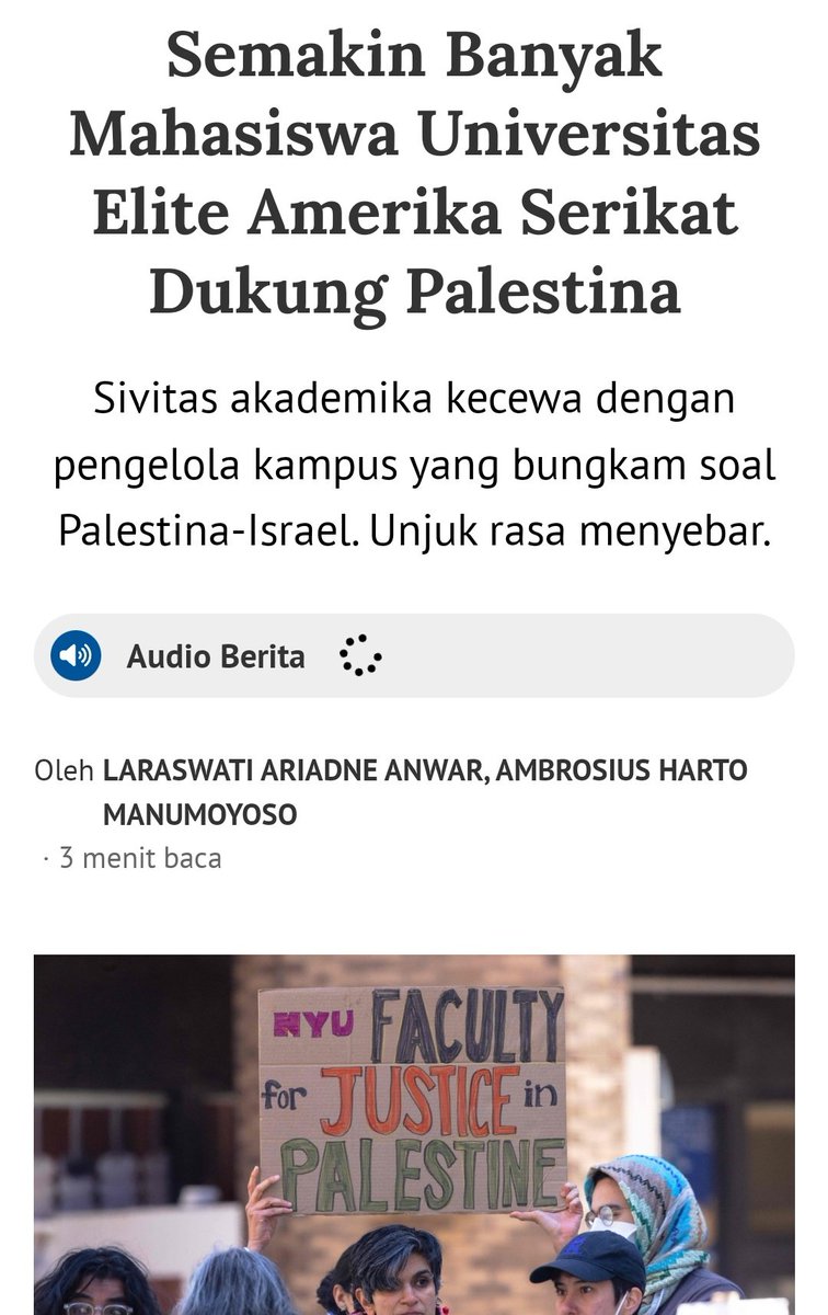 Kampus2 top di US diguncang demo yg memprotes genosida di Palestina. Mahasiswa menyerukan hentikan perang. Columbia, Harvard, MIT, Yale, NYU bergejolak. Demo jg dilakukan mahasiswa komunitas Yahudi. 

Bangku kuliah mereka terusik oleh air mata dan jeritan anak2 Palestina