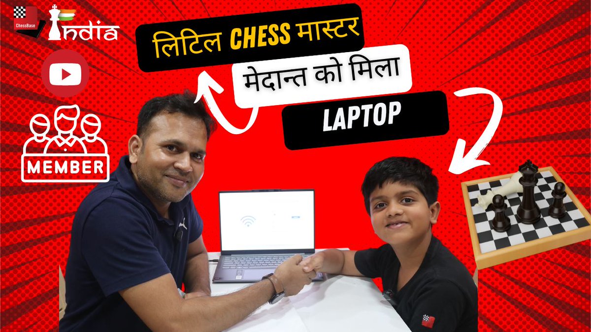 A few days ago, @ChessbaseIndia published an article about donating 14 laptops to young Indian talents, thanks to the support of ChessBase India YouTube members! Now, one of the beneficiaries is Medant Jain, an 8-year-old State Champion from Madhya Pradesh! Watch Video -…