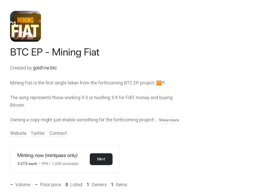 3hunnatheArtist's tweet photo. The Mintpass is LIVE for those who had Whitelisted! ๐ซก
Mining Fiat (Single)- BTC EP ๐ง
https://t.co/Waf1pXhTt9
@3hunnatheArtist @SAGA_is_SEGA @goodbyebtc @GHOSTBREATH1
#WLMint #BTCEP #STX https://t.co/Ur68peTP35
