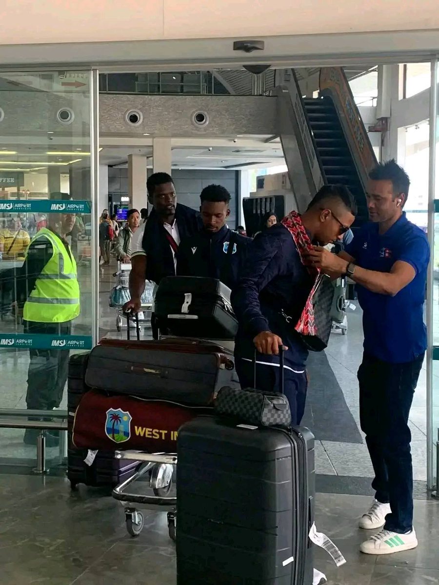 West Indies Team landed in Nepal🔥🔥 Welcome Man in Maroon to the Land of Himalayas 🙇‍♀️ It is the first time any West Indies team visited Nepal. Also, West Indies 'A' becomes third test nation 'A' team to visit Nepal after Zimbabwe & Ireland for bilateral series.